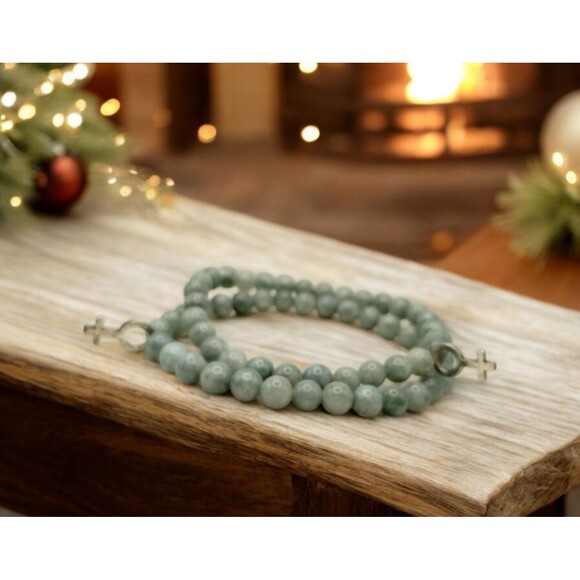 2 Green Adventurine Pearl Bracelets Female Symbol Charm Stretch Hippy Boho - Picture 1 of 4